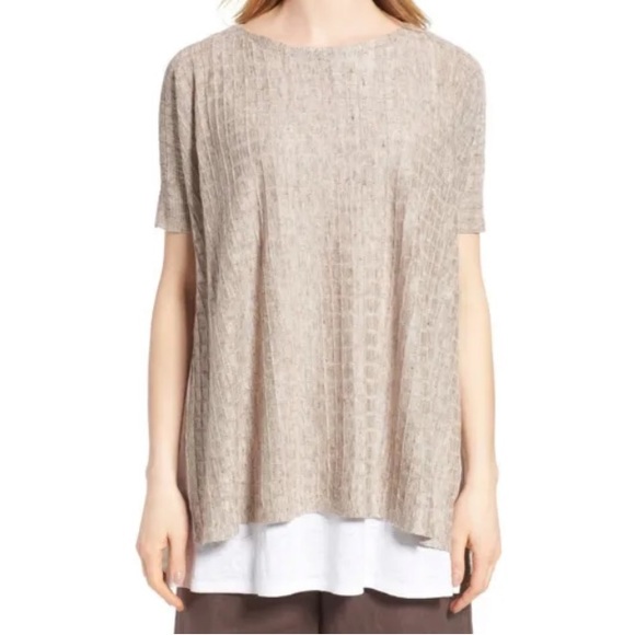 Eileen Fisher Tops - Eileen Fisher Lightweight Linen Melange Grid Tunic Top Size XXS/XS